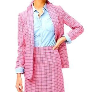 J. CREW BA808 Pink Houndstooth Wool Blend One-Button Blazer 8